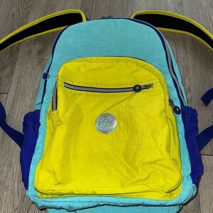 Kipling Blue Neon Color Block Backpack Bag
